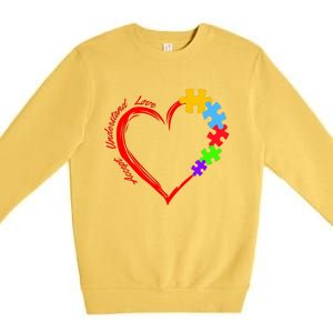 Accept Understand Love Autism Awareness Puzzle Heart Premium Crewneck Sweatshirt