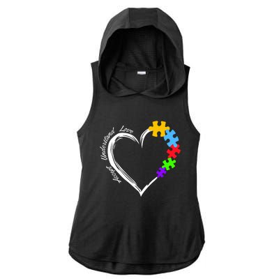 Accept Understand Love Autism Awareness Puzzle Heart Ladies PosiCharge Tri-Blend Wicking Draft Hoodie Tank