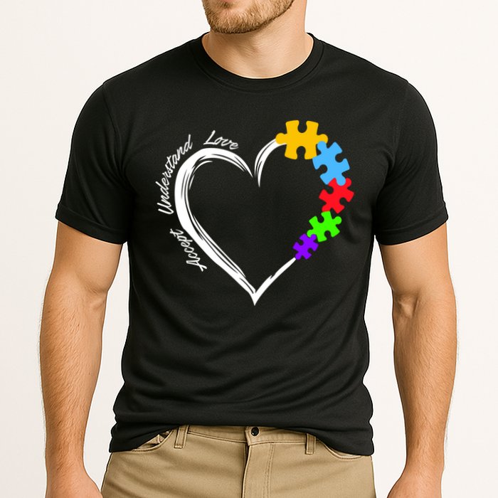 Accept Understand Love Autism Awareness Puzzle Heart Cooling Performance Crew T-Shirt