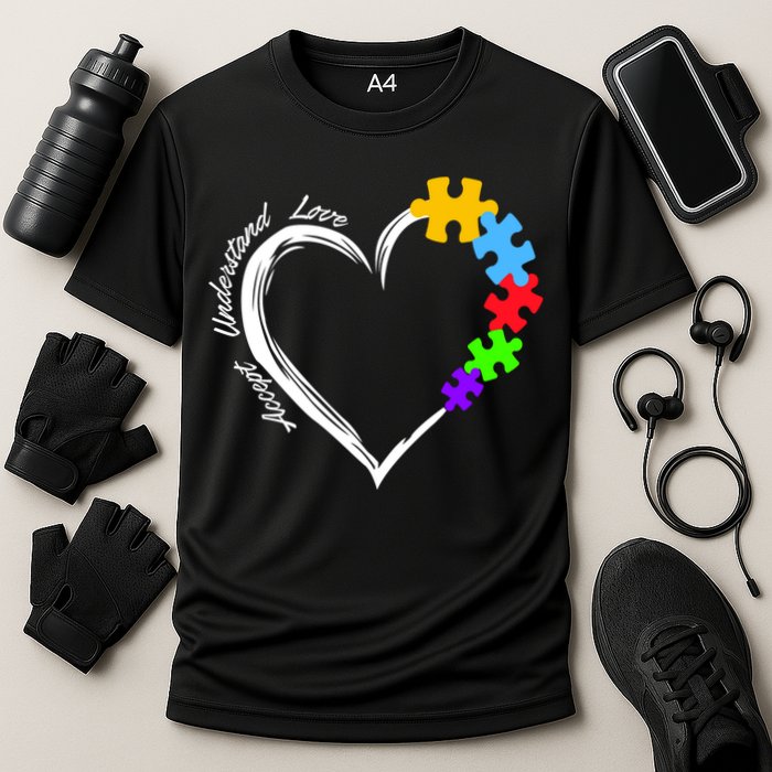 Accept Understand Love Autism Awareness Puzzle Heart Cooling Performance Crew T-Shirt