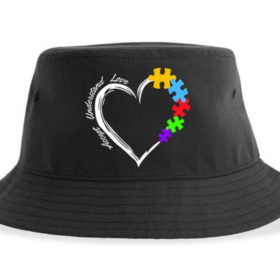 Accept Understand Love Autism Awareness Puzzle Heart Sustainable Bucket Hat