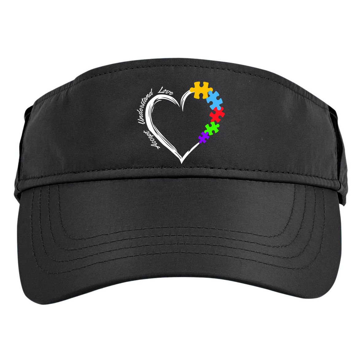 Accept Understand Love Autism Awareness Puzzle Heart Adult Drive Performance Visor
