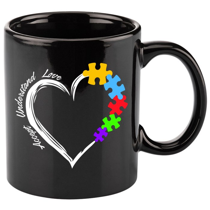 Accept Understand Love Autism Awareness Puzzle Heart 11oz C Handle Ceramic Mug