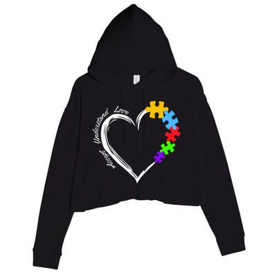 Accept Understand Love Autism Awareness Puzzle Heart Crop Fleece Hoodie