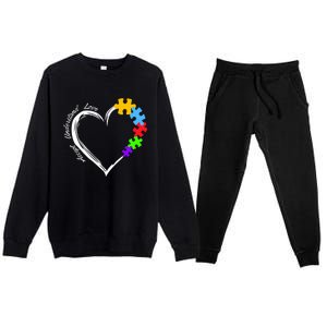 Accept Understand Love Autism Awareness Puzzle Heart Premium Crewneck Sweatsuit Set