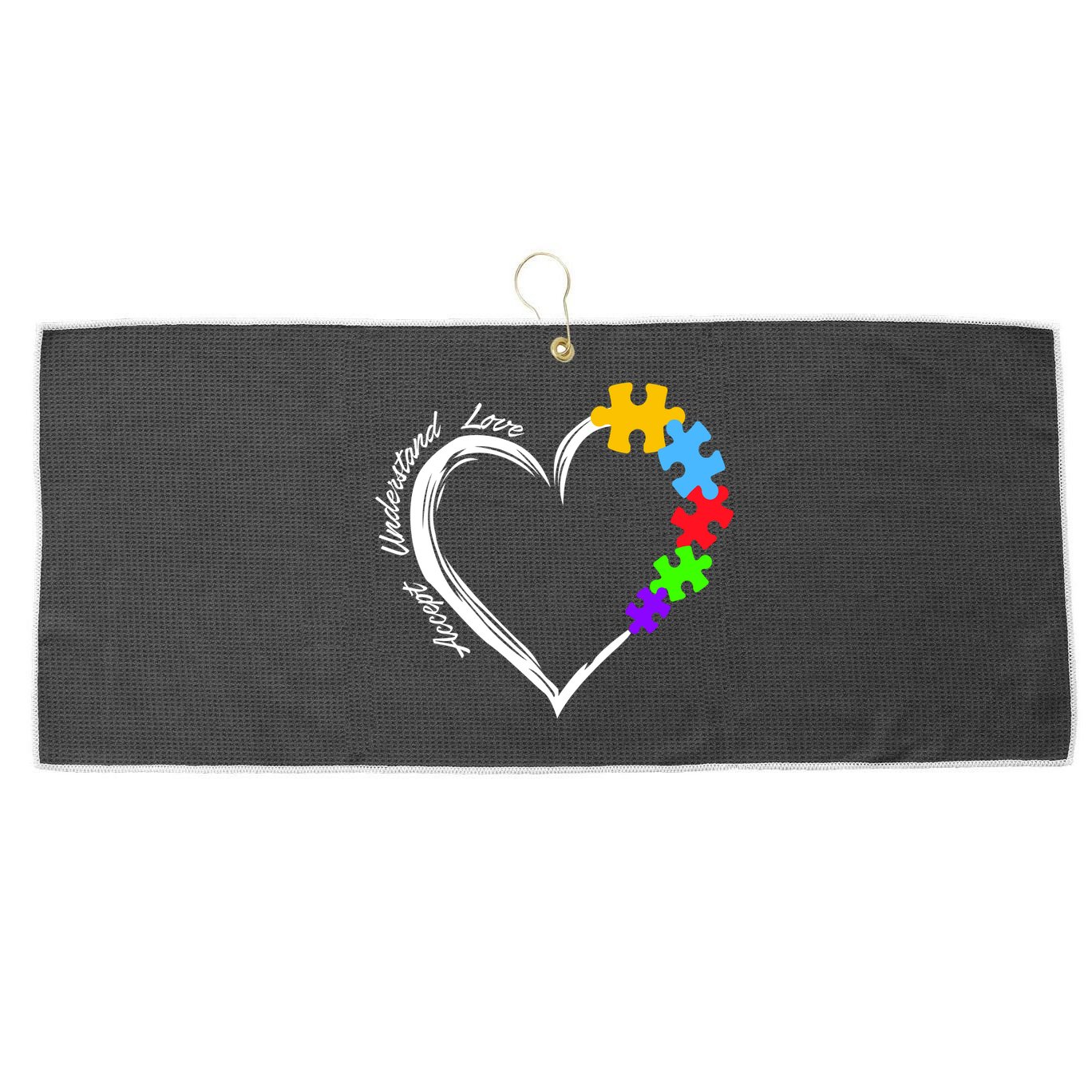 Accept Understand Love Autism Awareness Puzzle Heart Large Microfiber Waffle Golf Towel