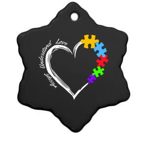 Accept Understand Love Autism Awareness Puzzle Heart Ceramic Star Ornament