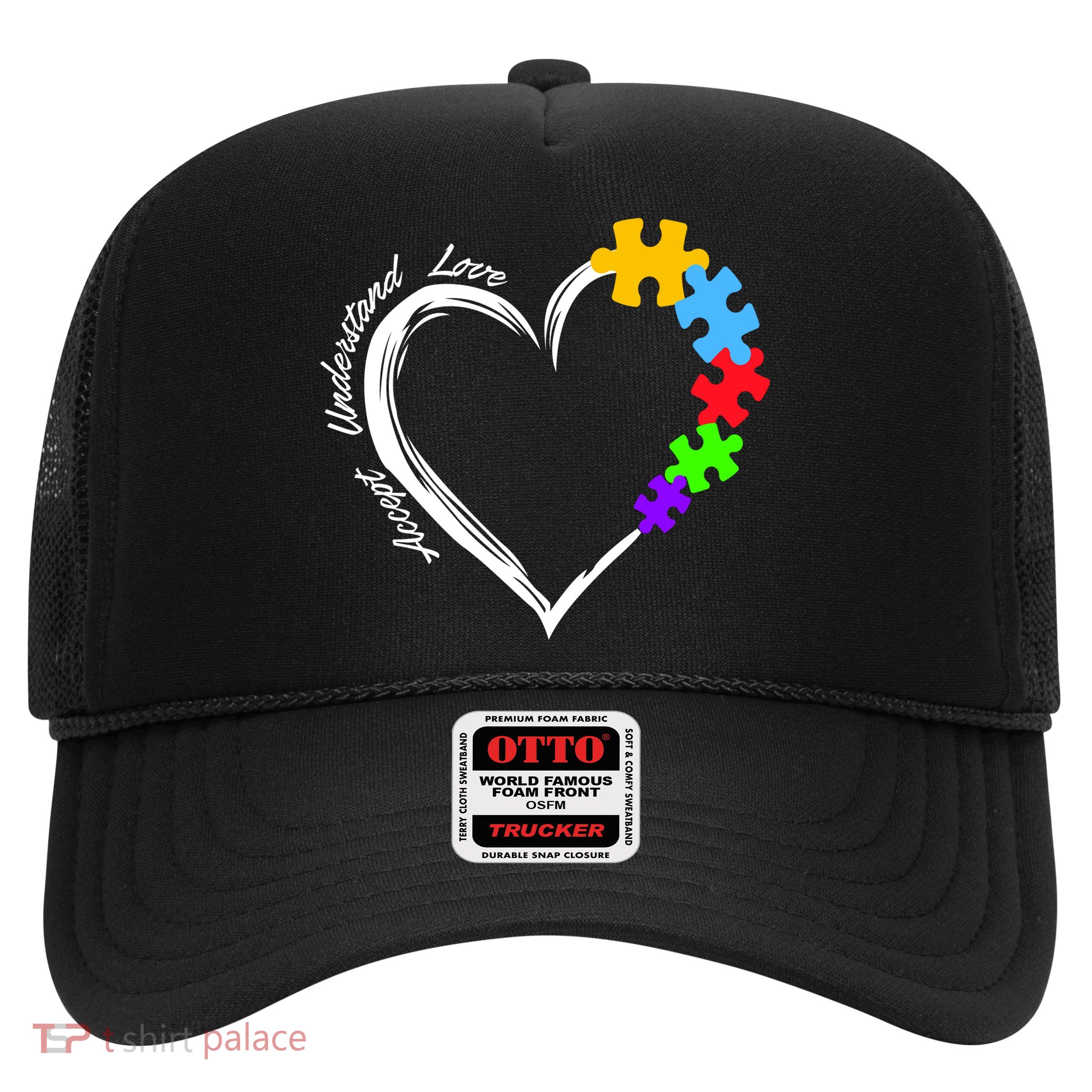 Accept Understand Love Autism Awareness Puzzle Heart Trucker Hat