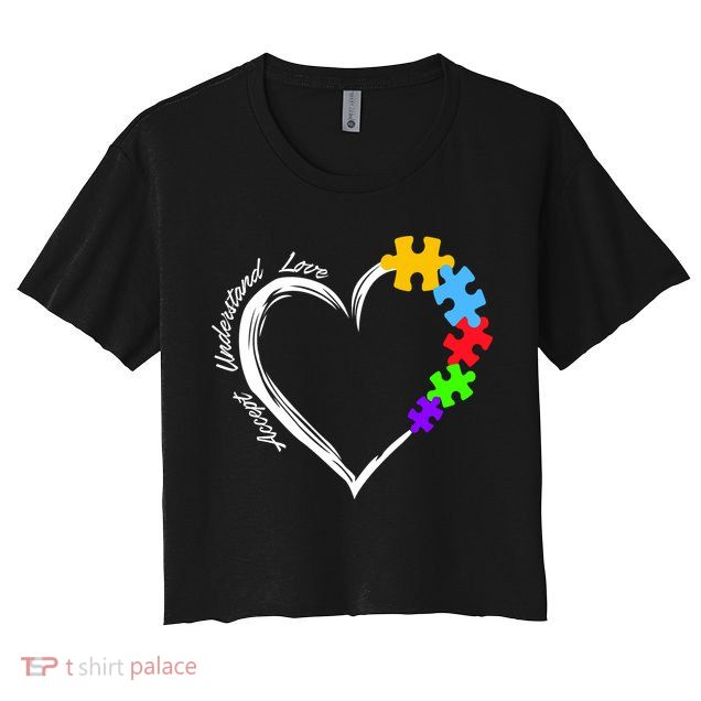 Accept Understand Love Autism Awareness Puzzle Heart Crop Top