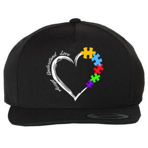 Accept Understand Love Autism Awareness Puzzle Heart Wool Snapback Cap