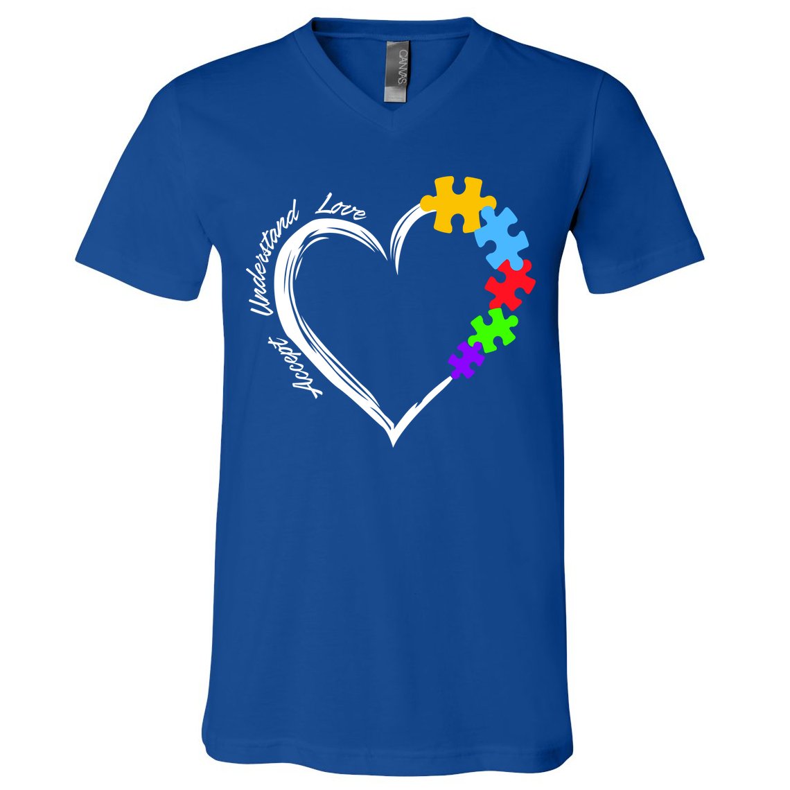 Accept Understand Love Autism Awareness Puzzle Heart V-Neck T-Shirt