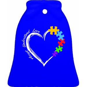 Accept Understand Love Autism Awareness Puzzle Heart Ceramic Bell Ornament