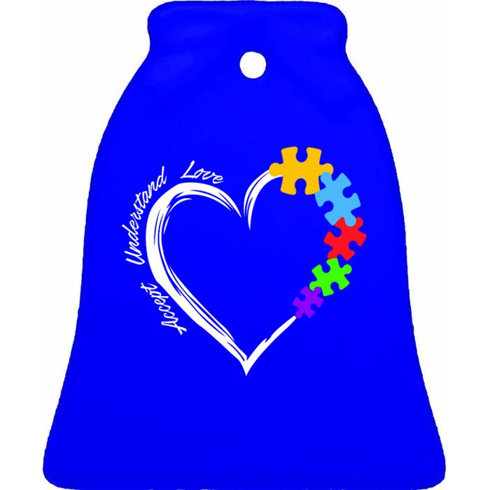 Accept Understand Love Autism Awareness Puzzle Heart Ceramic Bell Ornament