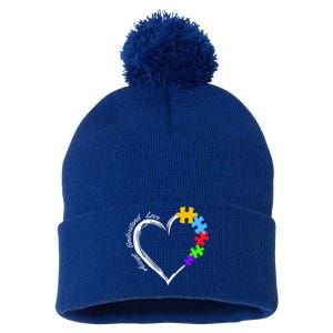 Accept Understand Love Autism Awareness Puzzle Heart Pom Pom 12in Knit Beanie