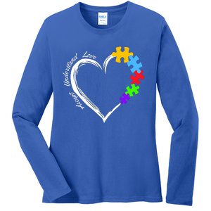 Accept Understand Love Autism Awareness Puzzle Heart Ladies Long Sleeve Shirt