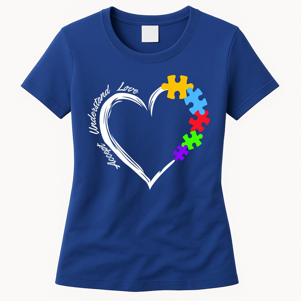 Accept Understand Love Autism Awareness Puzzle Heart Womens T-Shirt