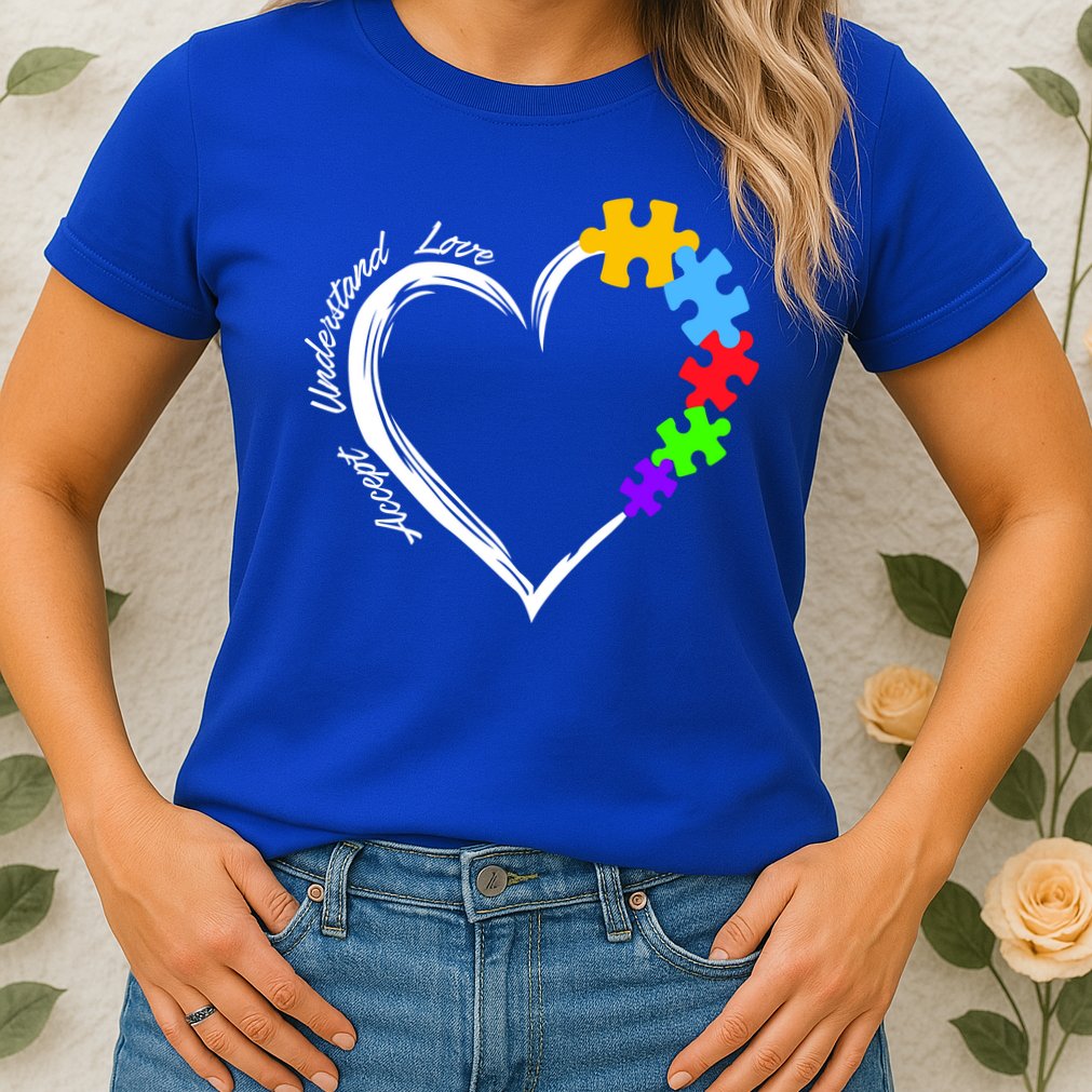 Accept Understand Love Autism Awareness Puzzle Heart Womens T-Shirt
