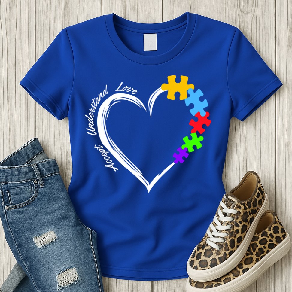 Accept Understand Love Autism Awareness Puzzle Heart Womens T-Shirt