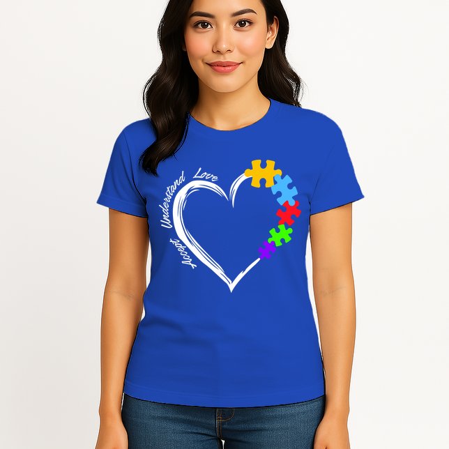 Accept Understand Love Autism Awareness Puzzle Heart Womens T-Shirt