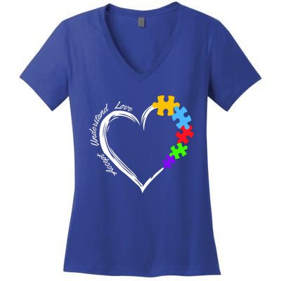 Accept Understand Love Autism Awareness Puzzle Heart Women's V-Neck T-Shirt