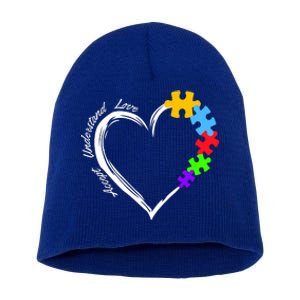 Accept Understand Love Autism Awareness Puzzle Heart Short Acrylic Beanie