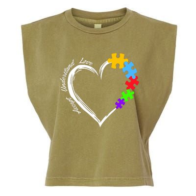 Accept Understand Love Autism Awareness Puzzle Heart Garment-Dyed Women's Muscle Tee