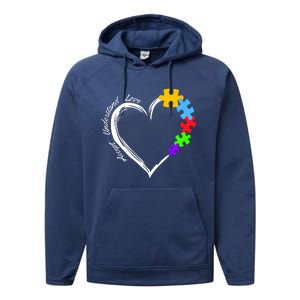 Accept Understand Love Autism Awareness Puzzle Heart Performance Fleece Hoodie