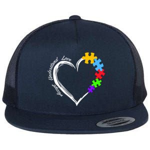 Accept Understand Love Autism Awareness Puzzle Heart Flat Bill Trucker Hat