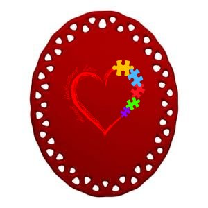 Accept Understand Love Autism Awareness Puzzle Heart Ceramic Oval Ornament