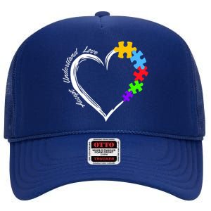 Accept Understand Love Autism Awareness Puzzle Heart High Crown Mesh Back Trucker Hat