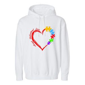 Accept Understand Love Autism Awareness Puzzle Heart Garment-Dyed Fleece Hoodie