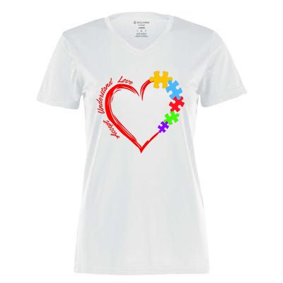 Accept Understand Love Autism Awareness Puzzle Heart Women's Momentum V-Neck T-Shirt