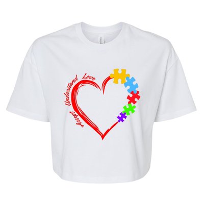 Accept Understand Love Autism Awareness Puzzle Heart Bella+Canvas Jersey Crop Tee