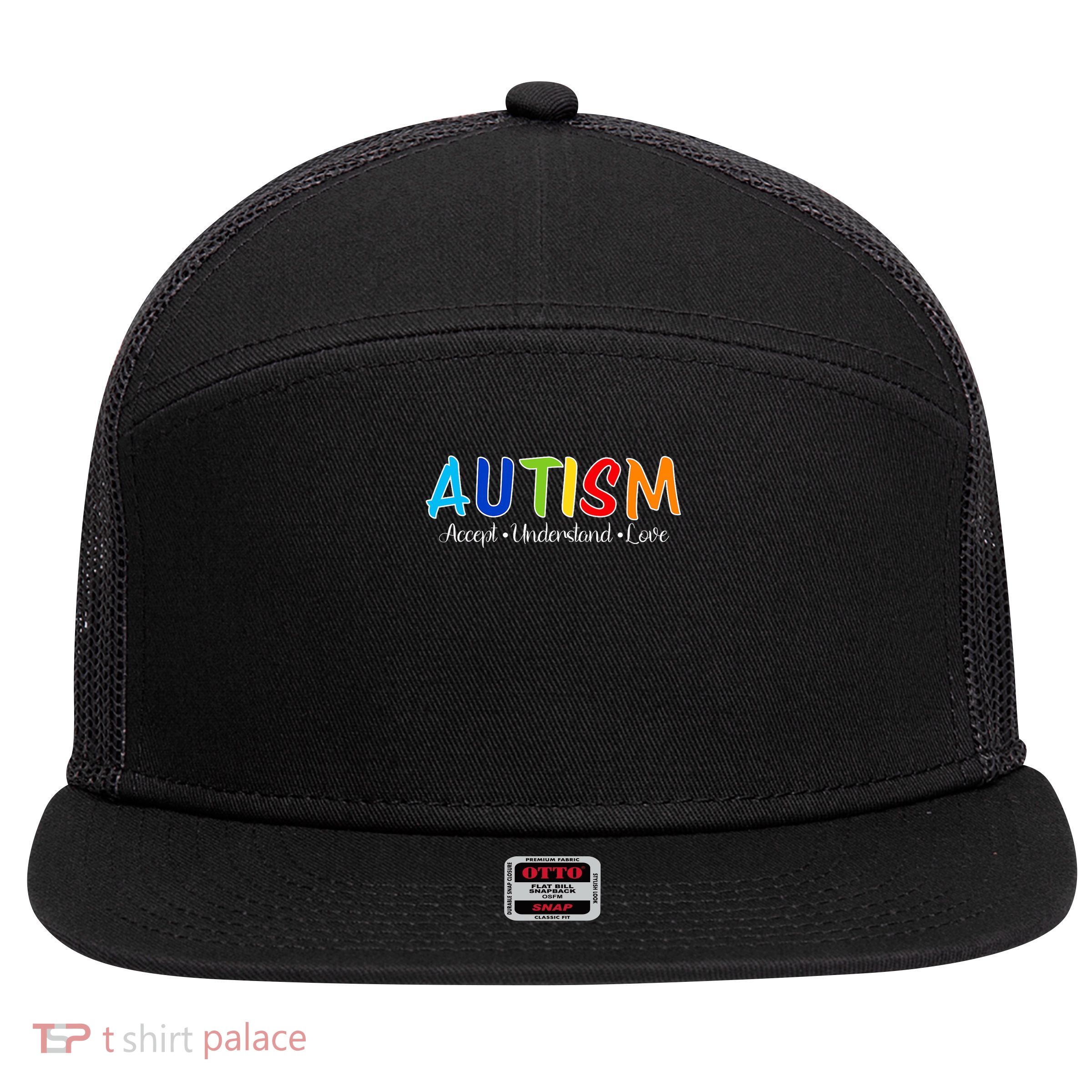 Accept Understand Love Autism Awareness 7 Panel Mesh Trucker Snapback Hat