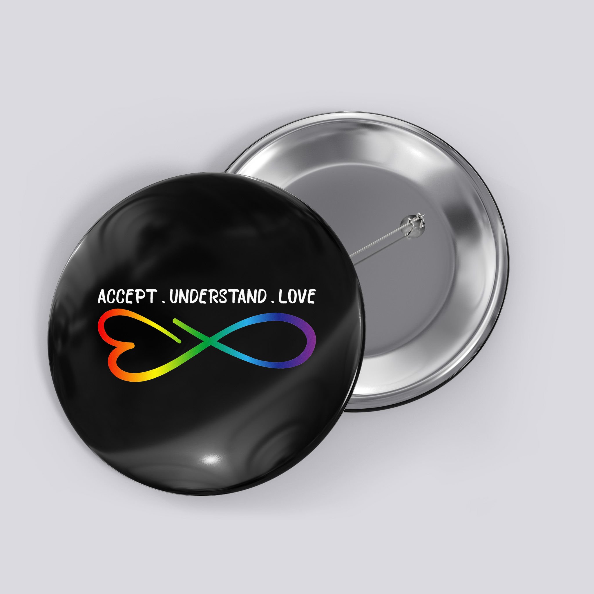 Accept Understand Love Neurodiversity Infinity Autism Button