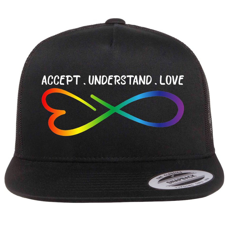 Accept Understand Love Neurodiversity Infinity Autism Flat Bill Trucker Hat