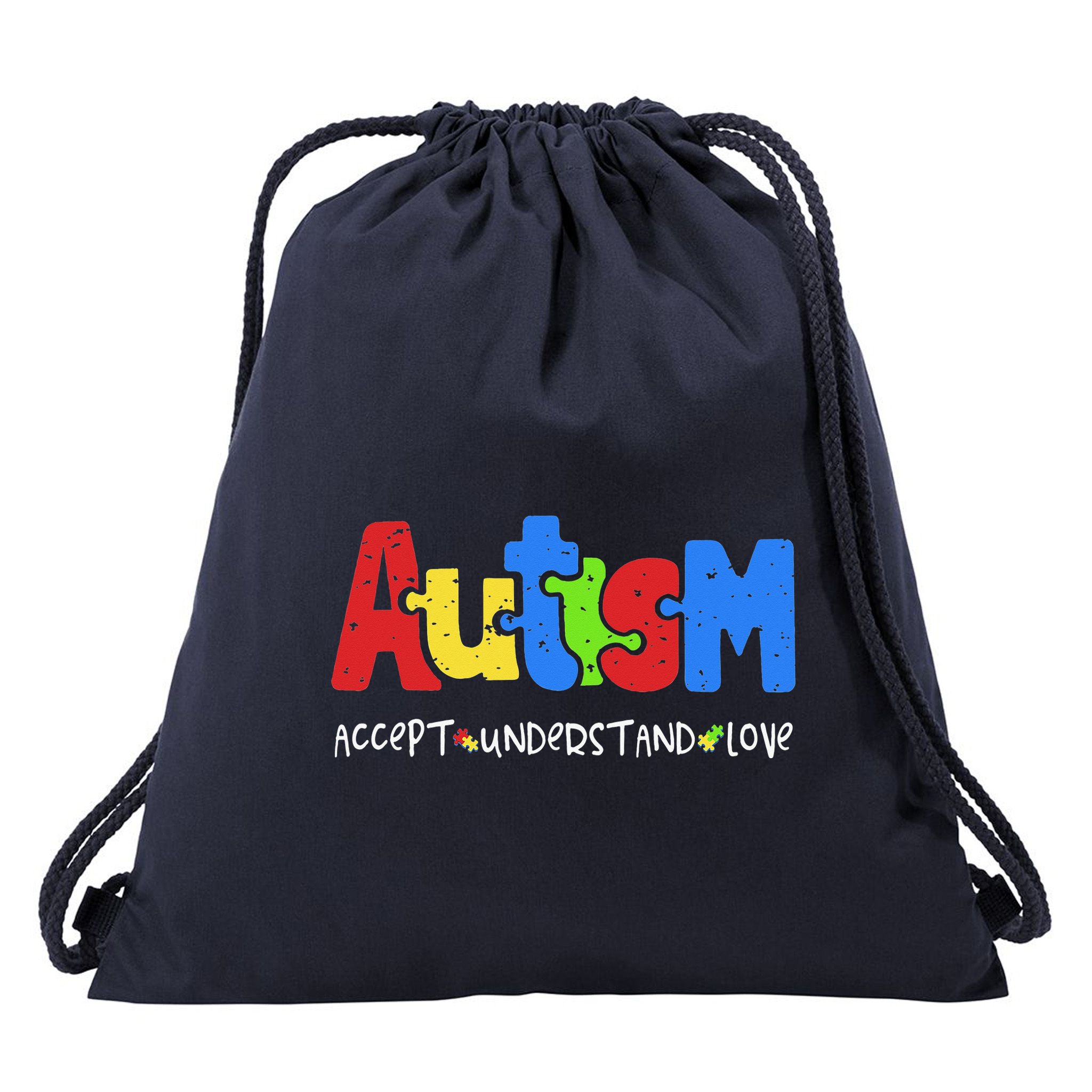 Accept Understand Love Puzzle Autism Awareness Drawstring Bag