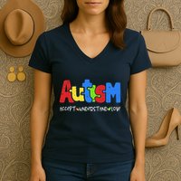 Accept Understand Love Puzzle Autism Awareness Women's V-Neck T-Shirt