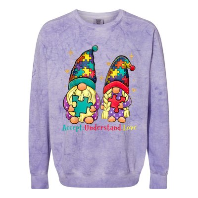 Accept Understand Love Gnome Autism Awareness Colorblast Crewneck Sweatshirt