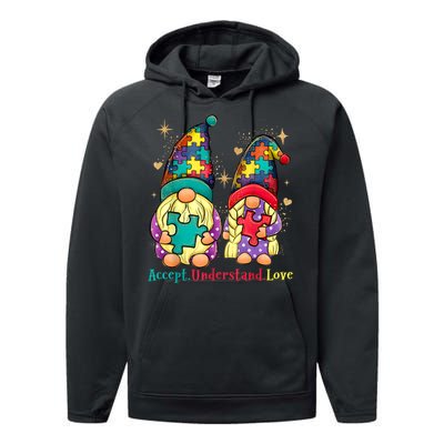 Accept Understand Love Gnome Autism Awareness Performance Fleece Hoodie