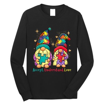 Accept Understand Love Gnome Autism Awareness Long Sleeve Shirt