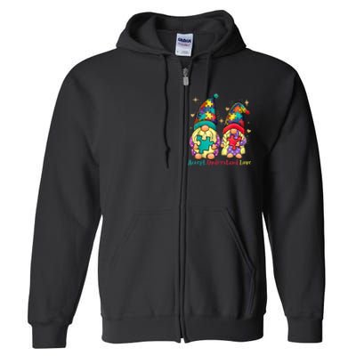 Accept Understand Love Gnome Autism Awareness Full Zip Hoodie