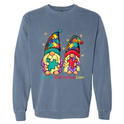 Accept Understand Love Gnome Autism Awareness Garment-Dyed Sweatshirt