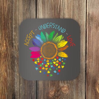 Accept Understand Love Asd Rainbow Flower Gift Autism Awareness Coaster