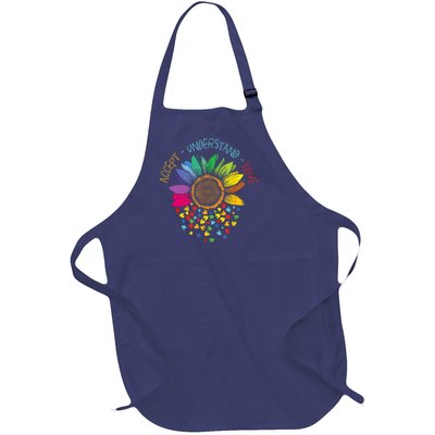 Accept Understand Love Asd Rainbow Flower Gift Autism Awareness Full-Length Apron With Pockets