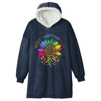 Accept Understand Love Asd Rainbow Flower Gift Autism Awareness Hooded Wearable Blanket