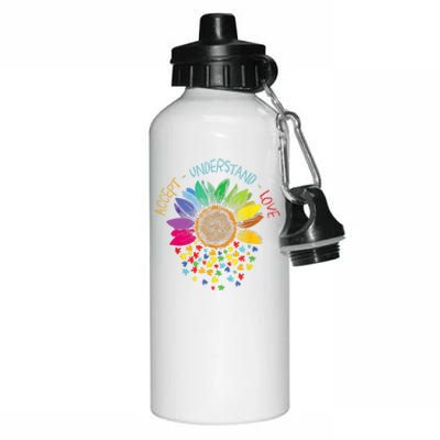 Accept Understand Love Asd Rainbow Flower Gift Autism Awareness Aluminum Water Bottle