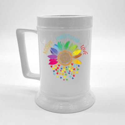 Accept Understand Love Asd Rainbow Flower Gift Autism Awareness Beer Stein