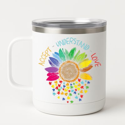 Accept Understand Love Asd Rainbow Flower Gift Autism Awareness 12 oz Stainless Steel Tumbler Cup