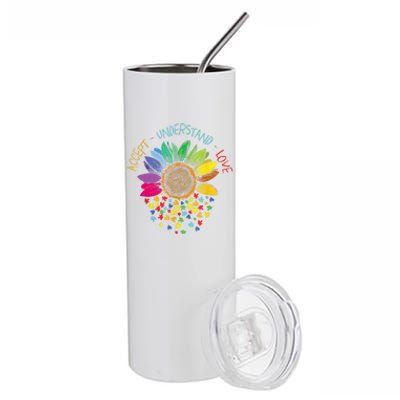 Accept Understand Love Asd Rainbow Flower Gift Autism Awareness Stainless Steel Tumbler